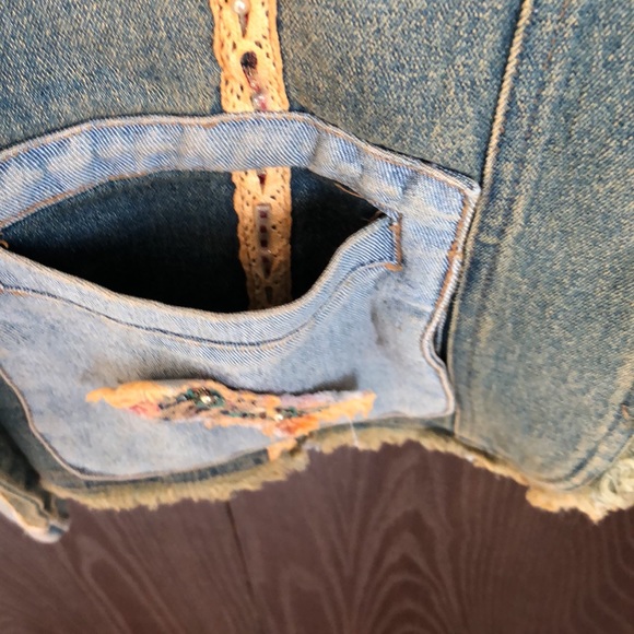 VINTAGE CHAGALL DENIM EMBELLISHED SMJACKET-HIPPIE BOHO APPLIQUÉ BEAD SEQUIN #043 - Picture 6 of 14